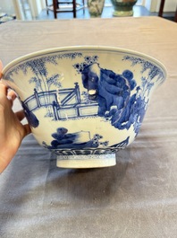 A large Chinese blue and white 'Zhu Lin Qi Xian 竹林七賢' bowl, Kangxi