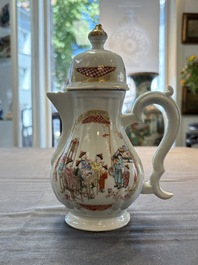 A Chinese famille rose 'mandarin subject' jug and cover, Qianlong