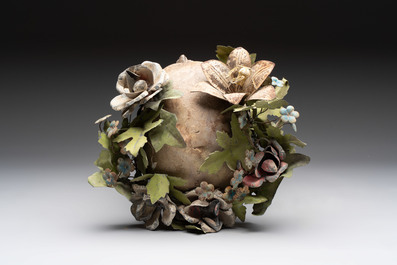 An Italian 'vanitas' or 'memento mori' skull mounted on wooden base, 19/20th C.