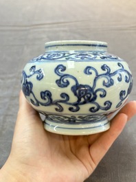 A Chinese blue and white jar with floral design, Ming