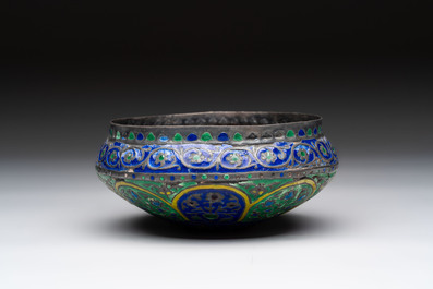 An enamelled silver bowl with floral design, probably Kashmir, India, 19th C.
