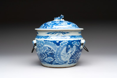 A Chinese blue and white and a famille rose 'kamcheng' bowl and cover for the Straits or Peranakan market, 19th C.