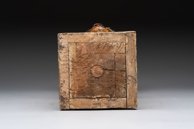 An Italian masked 'petrified' head on giltwood base, mixed media, 19/20th C.