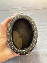 A Chinese mother-of-pearl-inlaid zitan bitong with chilong design, 18th C.