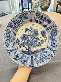 Four Chinese blue and white plates with floral design, Kangxi