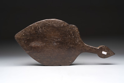 Two wooden Gothic panels, a bowl, board and a gaffel, 15th C. and later