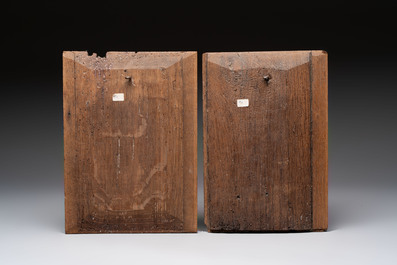 Two wooden Gothic panels, a bowl, board and a gaffel, 15th C. and later