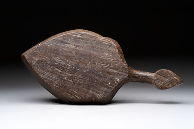 Two wooden Gothic panels, a bowl, board and a gaffel, 15th C. and later