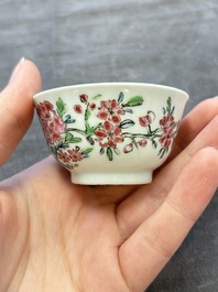 A set of six Chinese famille rose 'peacock' cups and saucers, Yongzheng