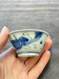 A set of six Chinese blue and white cups and saucers, Qing Yu Tang 青玉堂 and Lin Yu Tang 琳玉堂 marks, Kangxi
