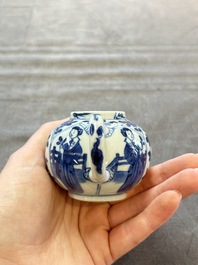 A small Chinese blue and white 'Long Eliza' teapot and cover, jade mark, Kangxi