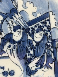 A large blue and white Dutch Delft chinoiserie dish, late 17th C.