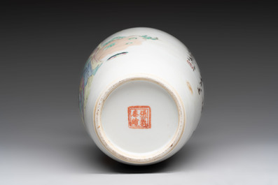 Four Chinese famille rose and verte wares, Zhang Yi Tai Hui 張義泰繪 mark, 19th C.