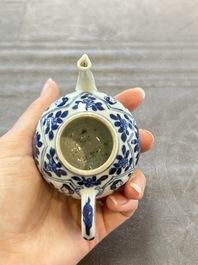 A small Chinese blue and white 'Long Eliza' teapot and cover, jade mark, Kangxi