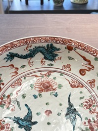 A Chinese Swatow wucai 'dragon and phoenix' dish, Ming