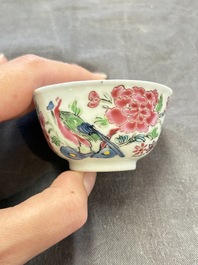 A set of six Chinese famille rose 'peacock' cups and saucers, Yongzheng