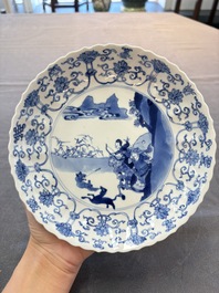 Three Chinese blue and white &rsquo;Mu Lan Qiu Xian 木蘭秋獮' plates, Kangxi