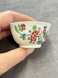 A set of six Chinese famille rose 'peacock' cups and saucers, Yongzheng