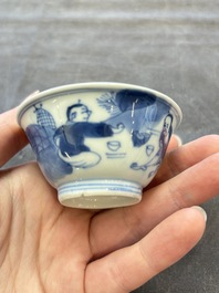 A set of six Chinese blue and white cups and saucers, Qing Yu Tang 青玉堂 and Lin Yu Tang 琳玉堂 marks, Kangxi