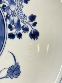Two large Chinese blue and white 'Meng De Xian Dao 孟德獻刀' dishes, Kangxi