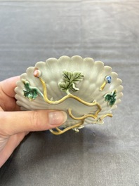 Two Chinese gilt-decorated famille rose cups and saucers with floral design, Qianlong