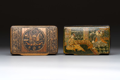 Two lacquered rectangular snuff boxes, Qajar and Ottoman Empire, 19th C.