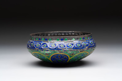 An enamelled silver bowl with floral design, probably Kashmir, India, 19th C.