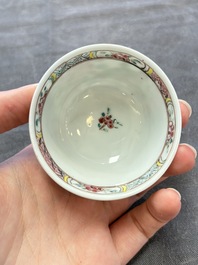 A set of six Chinese famille rose 'peacock' cups and saucers, Yongzheng
