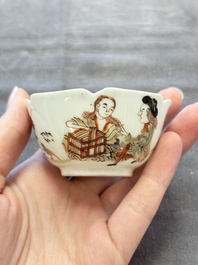 Two Chinese gilt-decorated export cups and saucers, Qianlong