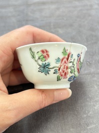 A set of six Chinese famille rose 'peacock' cups and saucers, Yongzheng