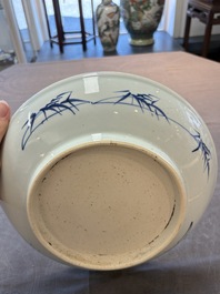 A Chinese blue, white and copper-red 'Three Friends of Winter' jar, and a blue and white 'Buddhist lion' dish, 18th C.