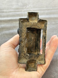 Five Chinese bronze seals and an Indonesian bronze figure group, 18/19th C.