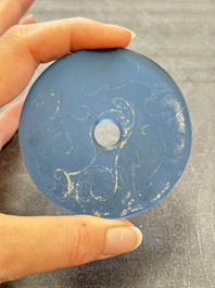 Four Chinese blue glass 'bi' discs, Han/Song
