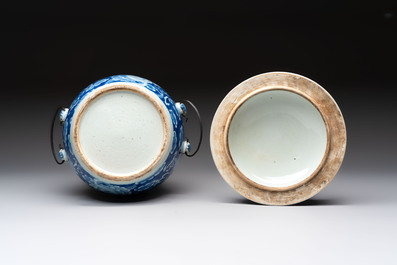 A Chinese blue and white and a famille rose 'kamcheng' bowl and cover for the Straits or Peranakan market, 19th C.