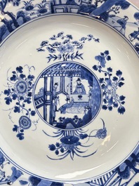 Two large Chinese blue and white 'Meng De Xian Dao 孟德獻刀' dishes, Kangxi