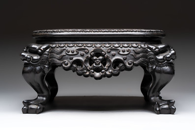 A Chinese carved hongmu stand, Canton 19th C.