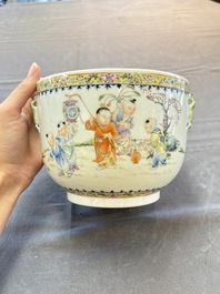A Chinese famille rose 'playing boys' bowl and cover, Qianlong mark, Republic