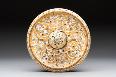 A bejewelled and enamelled gilt-bronze inkwell, probably Russia, 19/20th C.