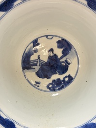 A large Chinese blue and white 'Zhu Lin Qi Xian 竹林七賢' bowl, Kangxi