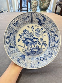 Four Chinese blue and white plates with floral design, Kangxi
