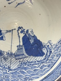 A Chinese blue and white 'Xian Ren Cheng Cha 仙人乘槎' dish, 19th C.