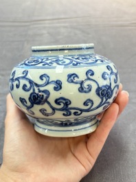 A Chinese blue and white jar with floral design, Ming