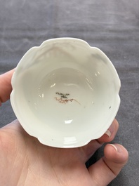 Two Chinese gilt-decorated export cups and saucers, Qianlong