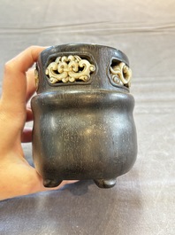 A Chinese mother-of-pearl-inlaid zitan bitong with chilong design, 18th C.