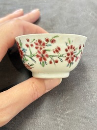 A set of six Chinese famille rose 'peacock' cups and saucers, Yongzheng