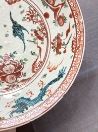 A Chinese Swatow wucai 'dragon and phoenix' dish, Ming