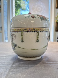 A Chinese famille rose 'playing boys' bowl and cover, Qianlong mark, Republic