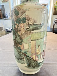 A fine Chinese famille rose 'Qi Guan Xun Mu 棄官尋母' rouleau vase, Qianlong mark, 19th C.