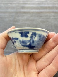 A set of six Chinese blue and white cups and saucers, Qing Yu Tang 青玉堂 and Lin Yu Tang 琳玉堂 marks, Kangxi