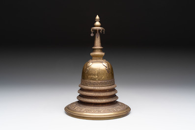 A Burmese reliquary bronze stupa, 19th C.